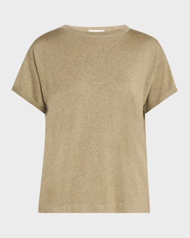 Metallic Short-Sleeve Cashmere Silk T-Shirt